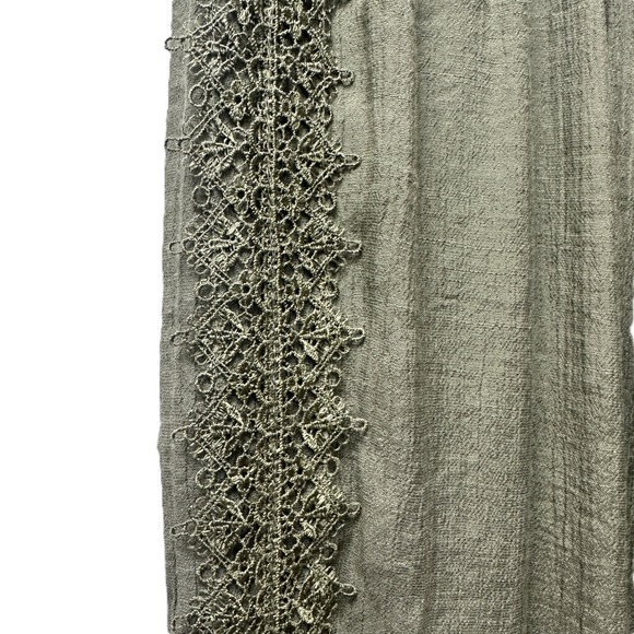 New Directions Linen Look Wide Leg Lined Pants Olive Crochet Side Trim Size M - Picture 2 of 11
